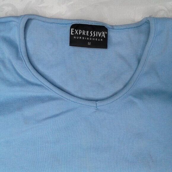 Expressiva Nursingwear Long Sleeve Top Size M Lt. Blue V/Crew Neck Double Layer - Picture 3 of 8